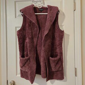 Zenana Outfitters Cozy Plush Open Front Hooded Vest w Pockets Aubergine Size M